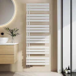 Sèche-Serviettes Eau Chaude|EMKE Sèche-serviettes à Eau Chaude 1599x600mm, Radiateur Plat Blanc, Connexion Latérale, 958W