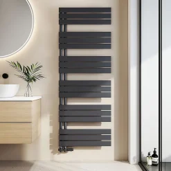 Sèche-Serviettes Eau Chaude|EMKE Sèche-Serviettes à Eau Chaude Design Plat, Radiateur Salle de Bain Anthracite 1599x600mm 1005W