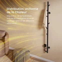 Sèche-Serviettes Électrique|EMKE Sèche-serviettes électrique WiFi Pure, noir givré, 150 x 12,5 cm, température réglable, minuterie