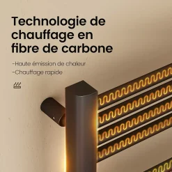 Sèche-Serviettes Électrique|EMKE Sèche-Serviettes Électrique 1200 x 540 mm,Porte-serviettes de salle de bain avec interrupteur tactile et minuterie,Noir,600W
