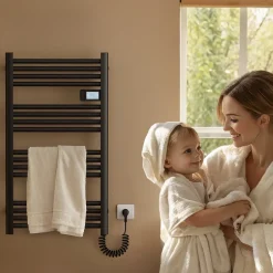 Sèche-Serviettes Électrique|EMKE Sèche-Serviettes Électrique 1200 x 540 mm,Porte-serviettes de salle de bain avec interrupteur tactile et minuterie,Noir,600W