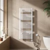 Sèche-Serviettes Électrique|EMKE Sèche-serviettes électrique avec thermostat 120 x 50 cm, radiateur de salle de bain incurvé, blanc brillant, 500 watts