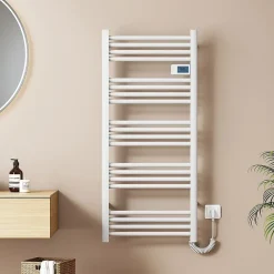 Sèche-Serviettes Électrique|EMKE Sèche-Serviettes Électrique 1200 x 540 mm,Porte-serviettes de salle de bain avec interrupteur tactile et minuterie,Blanc,600W