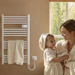 Sèche-Serviettes Électrique|EMKE Sèche-Serviettes Électrique 1200 x 540 mm,Porte-serviettes de salle de bain avec interrupteur tactile et minuterie,Blanc,600W