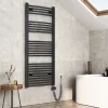 Sèche-Serviettes Électrique|EMKE Sèche-serviettes électrique avec thermostat 140 x 60 cm, radiateur de salle de bain incurvé, gris anthracite, 600 watts