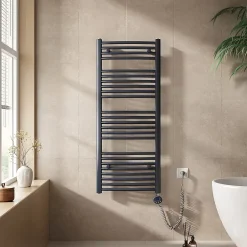 EMKE Sèche-serviettes électrique avec thermostat 120 x 50 cm, radiateur de salle de bain incurvé, gris anthracite, 500 watts