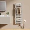 Sèche-Serviettes Électrique|EMKE Sèche-serviettes électrique avec thermostat 120 x 40 cm, radiateur de salle de bain incurvé, blanc brillant, 500 watts