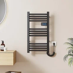 EMKE Sèche-Serviettes Électrique 750 x 400 mm,Porte-serviettes de salle de bain avec interrupteur tactile et minuterie,Noir,180W