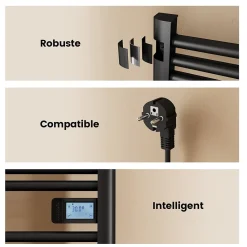 EMKE Sèche-Serviettes Électrique 750 x 400 mm,Porte-serviettes de salle de bain avec interrupteur tactile et minuterie,Noir,180W