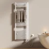 Sèche-Serviettes Électrique|EMKE Sèche-serviettes électrique avec thermostat 140 x 50 cm, radiateur de salle de bain incurvé, blanc brillant, 600 watts