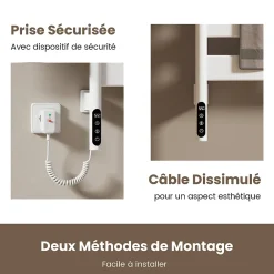 Sèche-Serviettes Électrique|EMKE Sèche-serviettes électrique, rotatif à 180, 76 x 45 cm, sèche-serviettes et radiateur pour salle de bain, blanc brillant