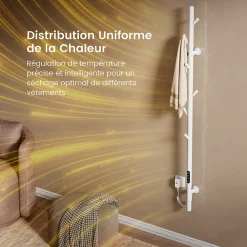 EMKE Sèche-serviettes électrique WiFi Pure, blanc brillant, 150 x 12,5 cm, température réglable, minuterie
