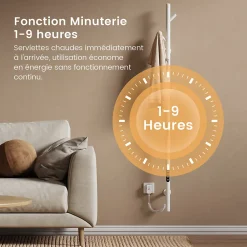 EMKE Sèche-serviettes électrique WiFi Pure, blanc brillant, 150 x 12,5 cm, température réglable, minuterie