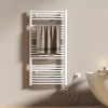 EMKE Sèche-serviettes électrique avec thermostat 120 x 60 cm, radiateur de salle de bain incurvé, blanc brillant, 600 watts