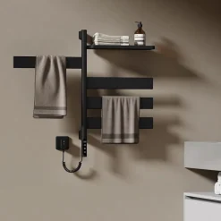 EMKE Sèche-serviettes électrique, rotatif à 180, 76 x 45 cm, sèche-serviettes et radiateur pour salle de bain, Noir mat