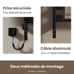 EMKE Sèche-serviettes électrique, rotatif à 180, 76 x 45 cm, sèche-serviettes et radiateur pour salle de bain, Noir mat