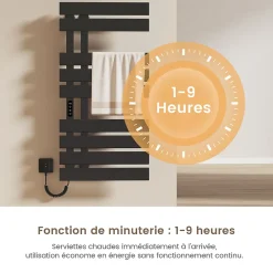 EMKE Sèche-Serviettes Électrique de salle de bain 1000 x 500 mm, Porte-serviettes chauffant électrique, Noir 350W