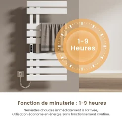 EMKE Sèche-Serviettes Électrique de salle de bain 1000 x 500 mm, Porte-serviettes chauffant électrique, Blanc 350W