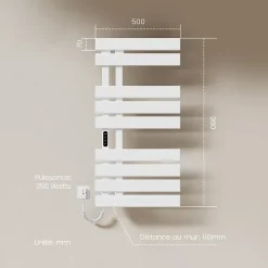 EMKE Sèche-Serviettes Électrique de salle de bain 1000 x 500 mm, Porte-serviettes chauffant électrique, Blanc 350W