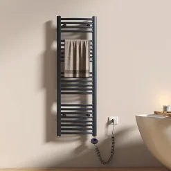 EMKE Sèche-serviettes électrique avec thermostat 120 x 40 cm, radiateur de salle de bain incurvé, gris anthracite, 500 watts