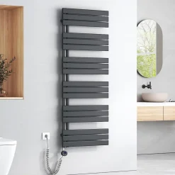 EMKE Sèche-Serviettes Électrique avec élément chauffant thermostat, baguette chauffante minuterie, Anthracite 1599x600mm 1000W