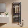 Sèche-Serviettes Électrique|EMKE Sèche-serviettes électrique avec thermostat 140 x 50 cm, radiateur de salle de bain incurvé, gris anthracite, 600 watts