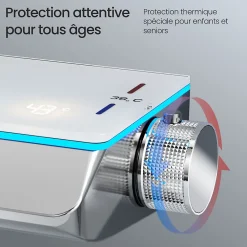 EMKE Système de Douche avec Thermostat, Chrome, Éclairage LED, Douche à Effet Pluie, 3 Modes de Jet, Bec de Sortie Inférieur