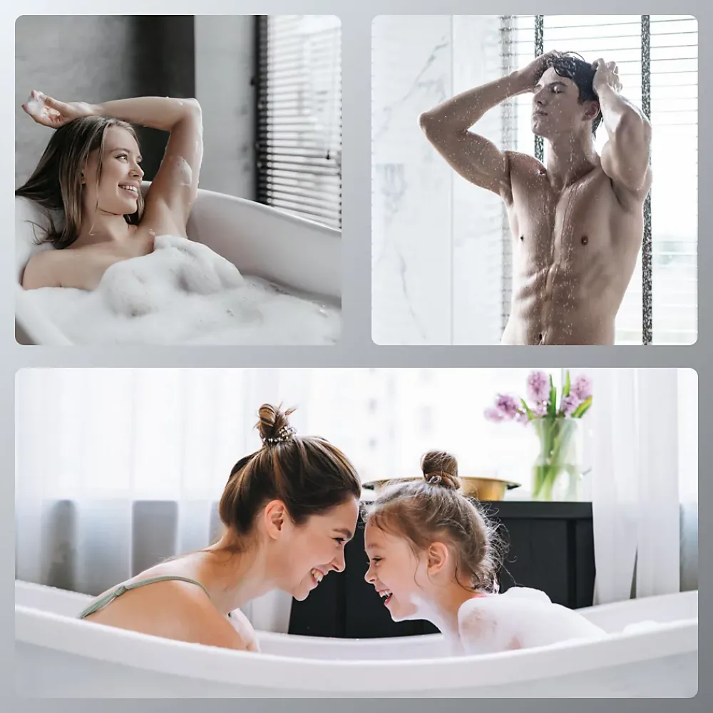 EMKE Système de Douche avec Thermostat, Chrome, Éclairage LED, Douche à Effet Pluie, 3 Modes de Jet, Bec de Sortie Inférieur