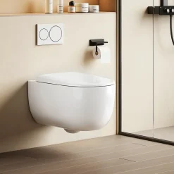 Wc Suspendu|EMKE Toilettes Suspendue 555x365x355 mm Blanc Brillant, Design Sans Bord, Abattant à Fermeture Douce et Démontage Facile