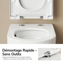 Wc Suspendu|EMKE Toilettes Suspendue 555x365x355 mm Blanc Brillant, Design Sans Bord, Abattant à Fermeture Douce et Démontage Facile