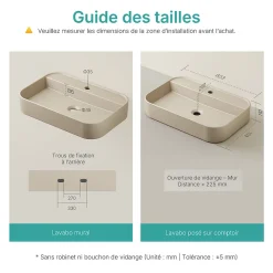 Vasque À Poser|EMKE Vasque à Poser 40 x 60 x 11 cm, Lavabo Rectangulaire en Céramique pour Salle de Bain, Coins Arrondis R, Beige Mat