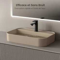 Vasque À Poser|EMKE Vasque à Poser 40 x 60 x 11 cm, Lavabo Rectangulaire en Céramique pour Salle de Bain, Coins Arrondis R, Beige Mat