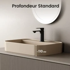 Vasque À Poser|EMKE Vasque à Poser 40 x 60 x 11 cm, Lavabo Rectangulaire en Céramique pour Salle de Bain, Coins Arrondis R, Beige Mat