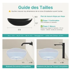 Vasque À Poser|EMKE Vasque à Poser 615 x 360 x 155 mm, Lavabo Ovale en Céramique pour Salle de Bain, Installation sur Comptoir, Finition Noir Mat