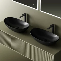 Vasque À Poser|EMKE Vasque à Poser 615 x 360 x 155 mm, Lavabo Ovale en Céramique pour Salle de Bain, Installation sur Comptoir, Finition Noir Mat