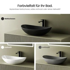 Vasque À Poser|EMKE Vasque à Poser 615 x 360 x 155 mm, Lavabo Ovale en Céramique pour Salle de Bain, Installation sur Comptoir, Finition Noir Mat
