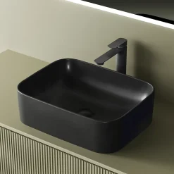 EMKE Vasque à Poser 505 x 380 x 150 mm, Lavabo Rectangulaire en Céramique pour Salle de Bain, Coins Arrondis R, Gris Foncé Mat
