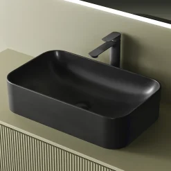 EMKE Vasque à Poser 610 x 380 x 150 mm, Lavabo Rectangulaire en Céramique pour Salle de Bain, Coins Arrondis R, Gris Foncé Mat