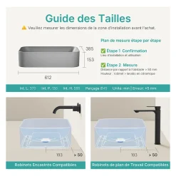 EMKE Vasque à Poser 610 x 380 x 150 mm, Lavabo Rectangulaire en Céramique pour Salle de Bain, Coins Arrondis R, Gris Foncé Mat