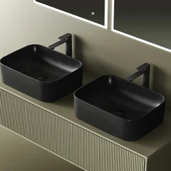 EMKE Vasque à Poser 610 x 380 x 150 mm, Lavabo Rectangulaire en Céramique pour Salle de Bain, Coins Arrondis R, Gris Foncé Mat