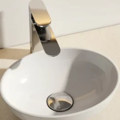 EMKE Vasque à Poser en céramique 35x27x11cm, Lavabo salle de bain Ovale, Lavabo à poser blanc brillant