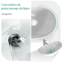 EMKE Vasque à Poser en céramique 35x27x11cm, Lavabo salle de bain Ovale, Lavabo à poser blanc brillant