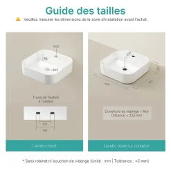 Vasque À Poser|EMKE Vasque à Poser en céramique 40x40x11cm, Lavabo Carré avec robinet trou prépercé, Lavabo à poser blanc brillant