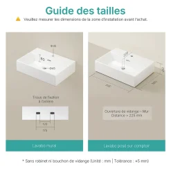 EMKE Vasque à Poser en céramique 51,5x36,5x13cm, Lavabo rectangulaire avec robinet trou prépercé, Lavabo à poser blanc brillant