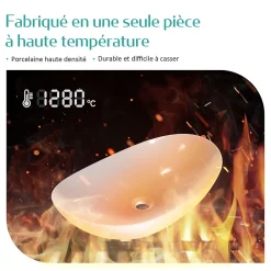 Vasque À Poser|EMKE Vasque à Poser en céramique 61,5x36x15,5cm, Lavabo salle de bain Ovale, Lavabo à poser blanc brillant