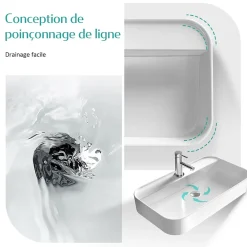 EMKE Vasque à Poser en céramique 50x40x11cm, Lavabo rectangulaire avec robinet trou prépercé, Lavabo à poser blanc brillant