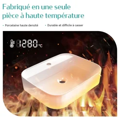 EMKE Vasque à Poser en céramique 50x40x11cm, Lavabo rectangulaire avec robinet trou prépercé, Lavabo à poser blanc brillant