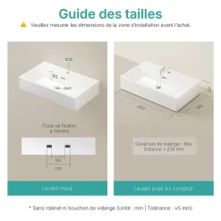 Vasque À Poser|EMKE Vasque à Poser en céramique 60x36x13cm, Lavabo rectangulaire avec robinet trou prépercé, Lavabo à poser blanc brillant