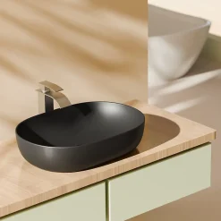 EMKE Vasque à Poser Ovale, 600 x 415 x 135 mm, Lavabo en Céramique de Salle de Bain, Noir Mat