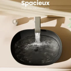 EMKE Vasque à Poser Ovale, 600 x 415 x 135 mm, Lavabo en Céramique de Salle de Bain, Noir Mat